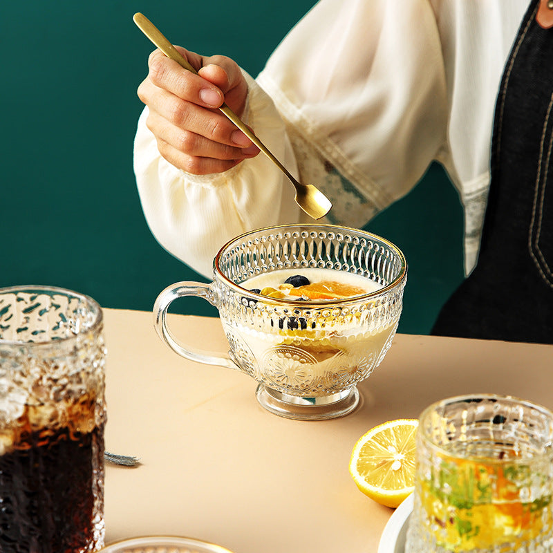 Tree Pattern Cup Japanese Style Gold Rim Glass