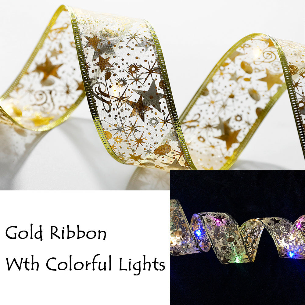 6LED Christmas Tree Lights Gilding Double Ribbons