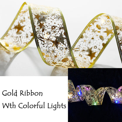 6LED Christmas Tree Lights Gilding Double Ribbons