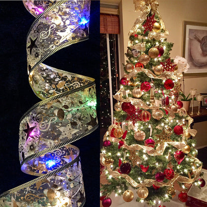 6LED Christmas Tree Lights Gilding Double Ribbons